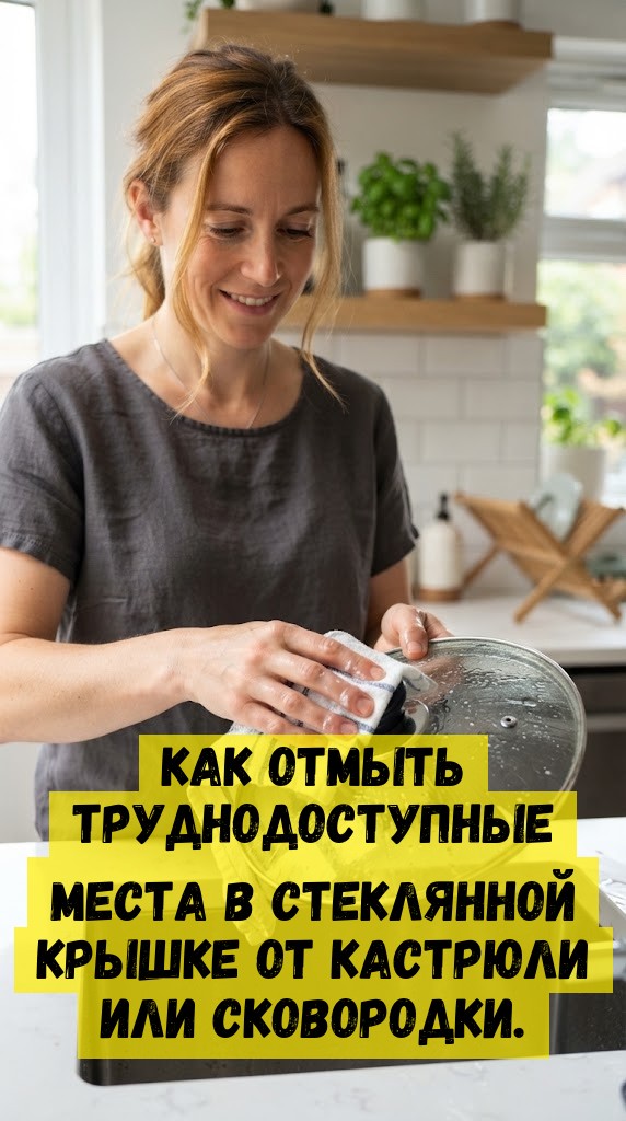 Как отмыть труднодоступные места в стеклянной крышке от кастрюли или сковородки.
