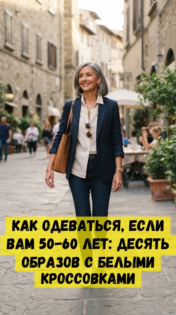 Как одеваться, если вам 50-60 лет: десять образов с белыми кроссовками